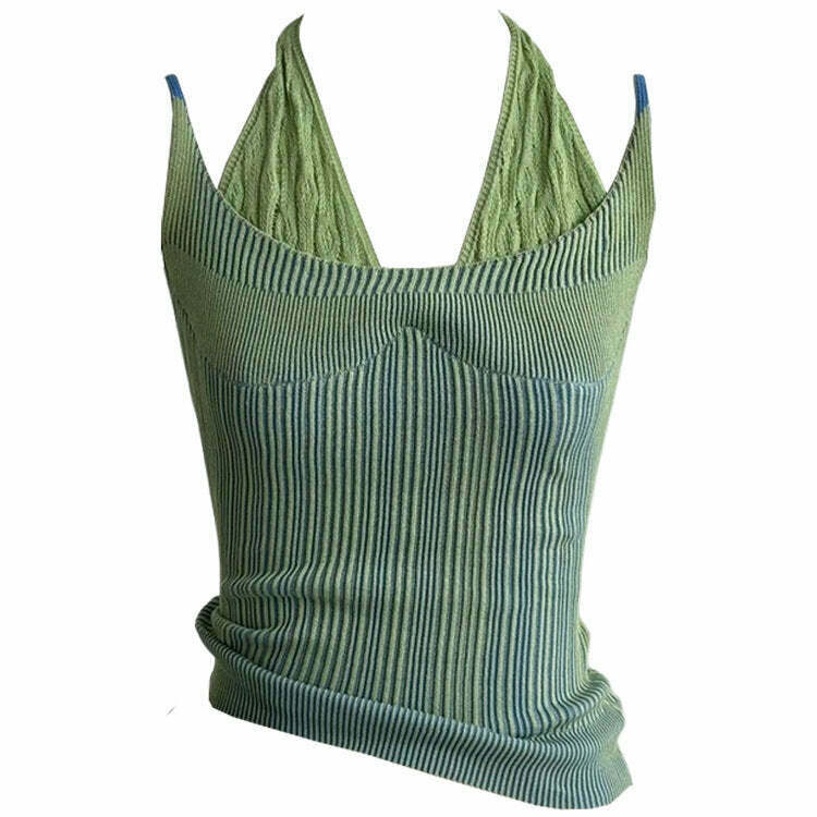 Double Layered Y2K Knit Halter Top - Trendy Grunge & Retro Style for Modern Y2K Fashion