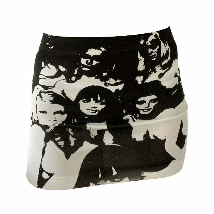 Downtown Girl Aesthetic Print Skirt - Y2K Fashion Cartoon & Soft Grunge Style