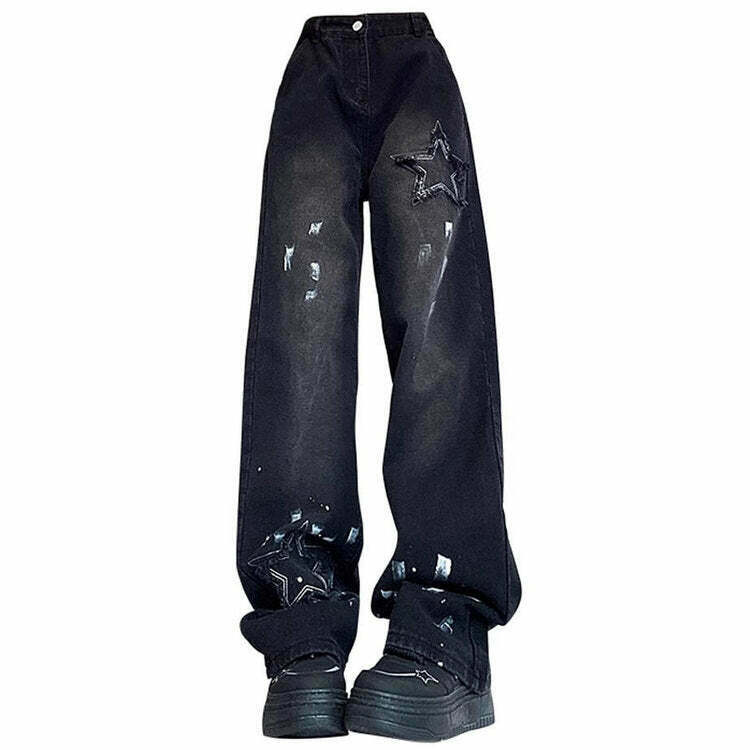 Downtown Girl Black Star Jeans - Trendy Y2K Grunge Style for Casual Indie Outfits