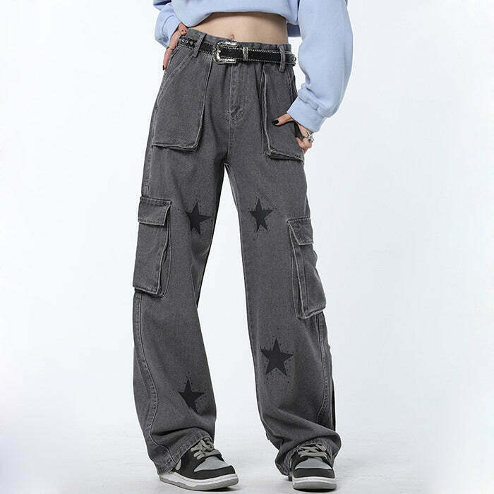 Downtown Girl Star Baggy Jeans - Trendy Y2K Style for Kids with Graphic Design and Comfort