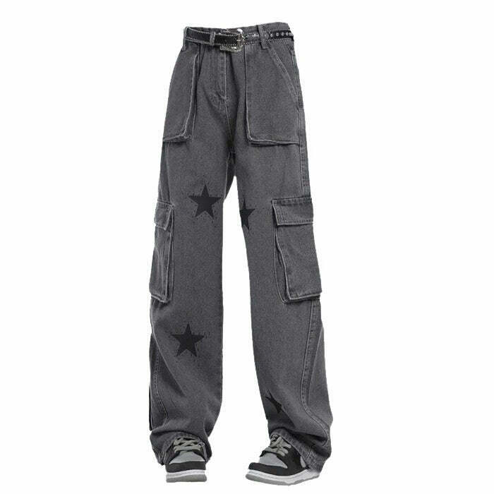 Downtown Girl Star Baggy Jeans - Trendy Y2K Style for Kids with Graphic Design and Comfort