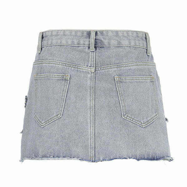 Downtown Girl Star Denim Skirt - Trendy Fishtail Design, Y2K Style, and Washed Finish