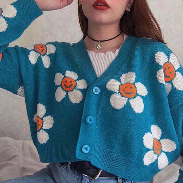 Dreams of Daisies Cardigan - Y2K Style Grunge Fashion for Modern Outfits & Jeans