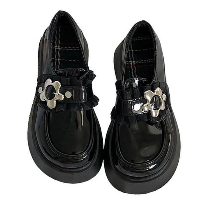 Edgy Flower Buckle Chunky Platforms for Y2K Style - Perfect for Cute Outfits & Skate Looks