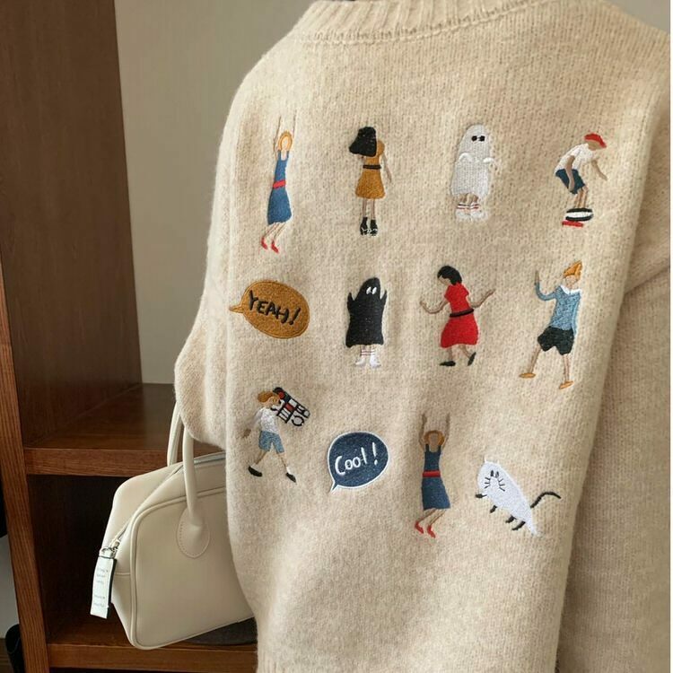 Embroidered Back Oversized Sweater - Aesthetic Y2K Style for Trendy Fall Outfits