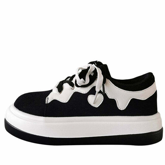 Emo Aesthetic Platform Sneakers for Y2K Rave and Grunge Outfits - Trendy Black Style