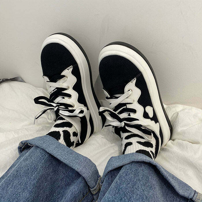 Emo Aesthetic Platform Sneakers for Y2K Rave and Grunge Outfits - Trendy Black Style