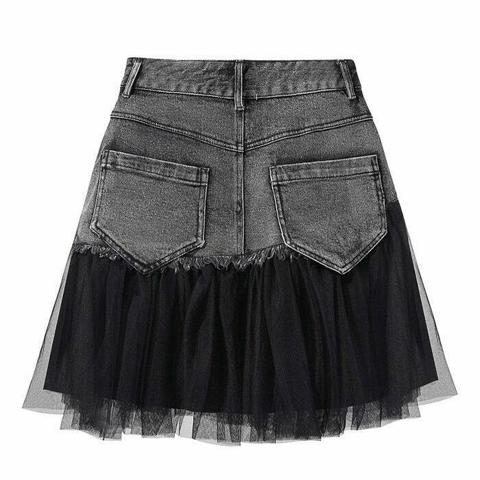 Fairy Grunge Asymmetric Denim Skirt - Y2K Gothic Fashion for Unique 90s Inspired Outfits