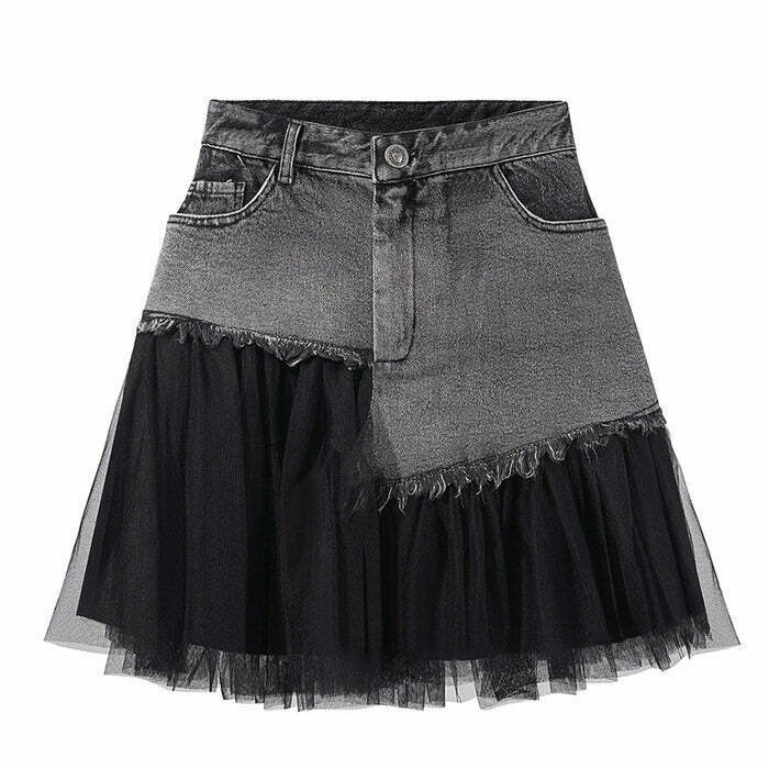 Fairy Grunge Asymmetric Denim Skirt - Y2K Gothic Fashion for Unique 90s Inspired Outfits