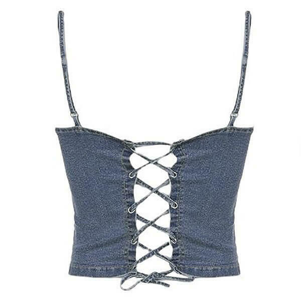 Fairy Grunge Denim Rivet Top - Trendy Y2K Fashion for Cyber Outfits & Dark Aesthetic