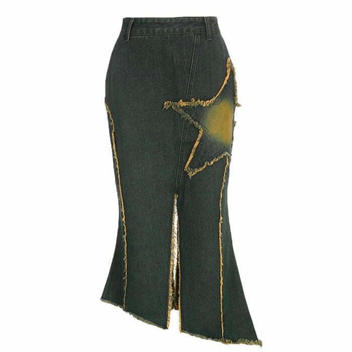 Fairy Grunge Long Denim Skirt - Y2K Style Fashion for Iconic 2000s Outfits