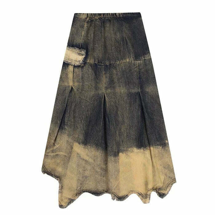 Fairy Grunge Washed Long Denim Skirt for Y2K Fashion and Emo Outfits