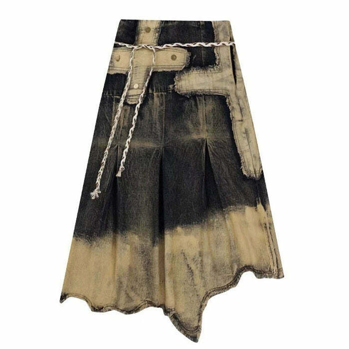 Fairy Grunge Washed Long Denim Skirt for Y2K Fashion and Emo Outfits