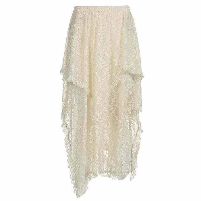 Fairycore Asymmetrical Lace Skirt - Trendy Y2K Fashion for Classy and Modern Outfits