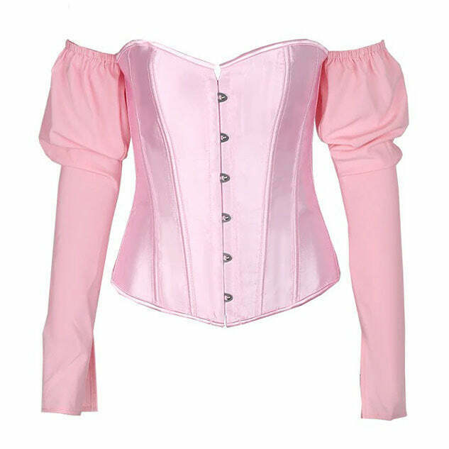 Fairycore Long Sleeve Corset Top - Y2K Grunge Fashion Essential for Trendy Outfits