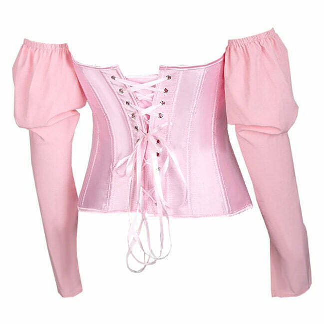 Fairycore Long Sleeve Corset Top - Y2K Grunge Fashion Essential for Trendy Outfits