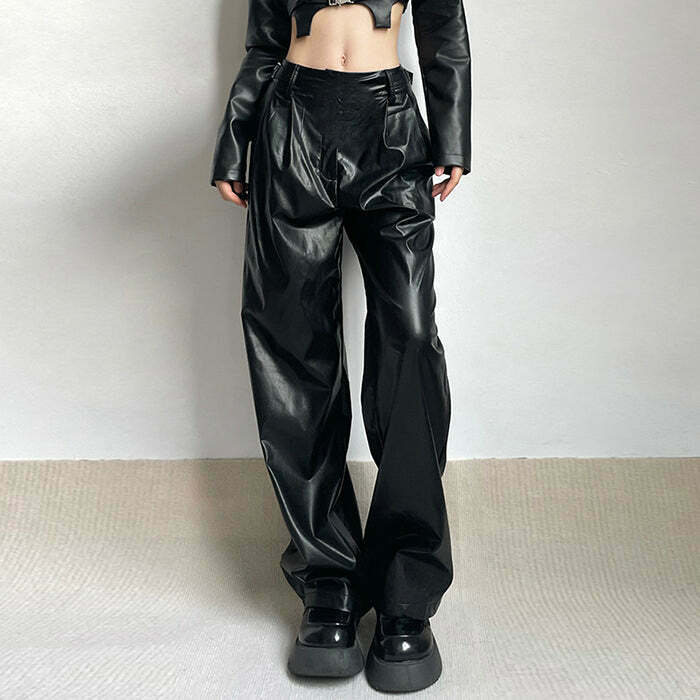 Faux Leather Grunge Pants for Women - Y2K 2000s Fashion & Trendy Outfits