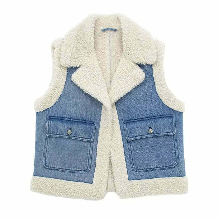 Faux Sherpa Lined Denim Vest for Y2K Style: Trendy Skate Fashion & Outfit Ideas