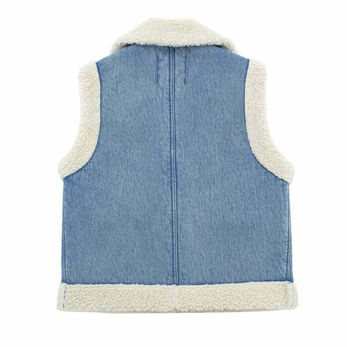 Faux Sherpa Lined Denim Vest for Y2K Style: Trendy Skate Fashion & Outfit Ideas