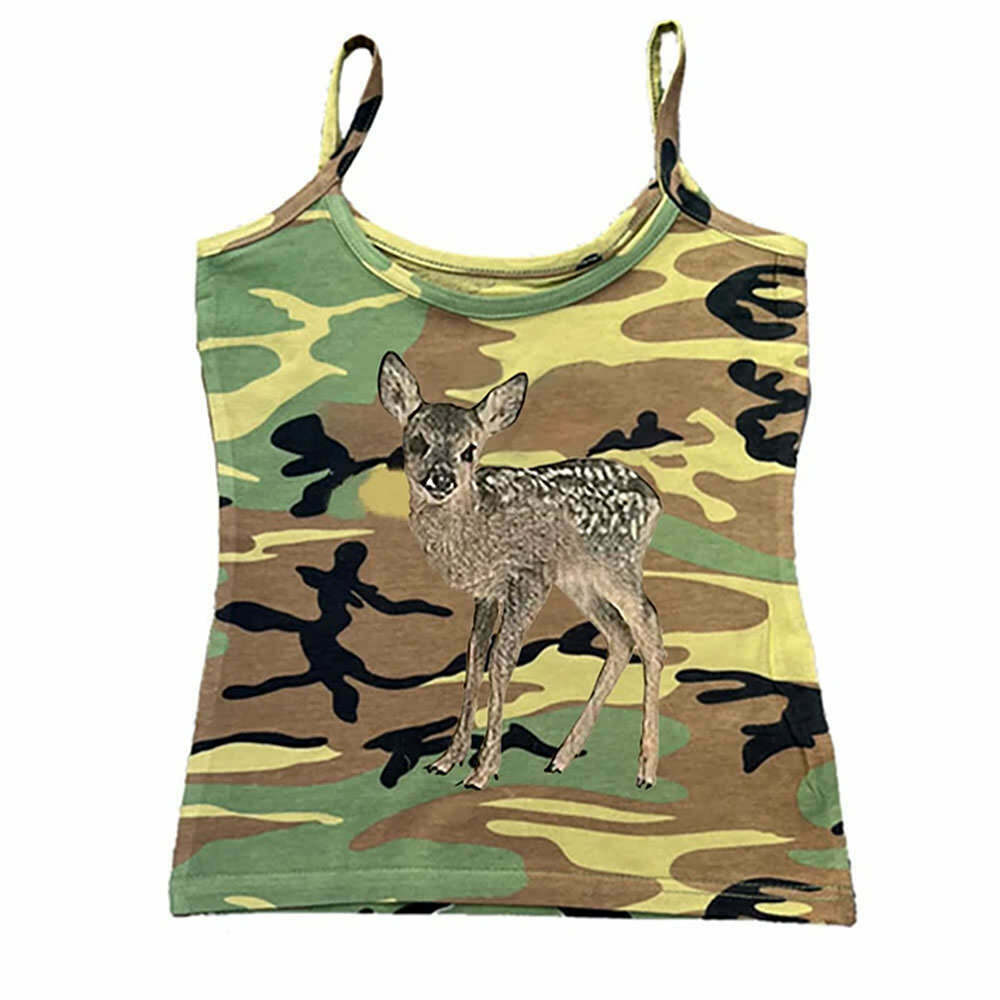 Fawn Print Camouflage Tank Top - Trendy Y2K Fashion for Stylish Outfits and Retro Vibes