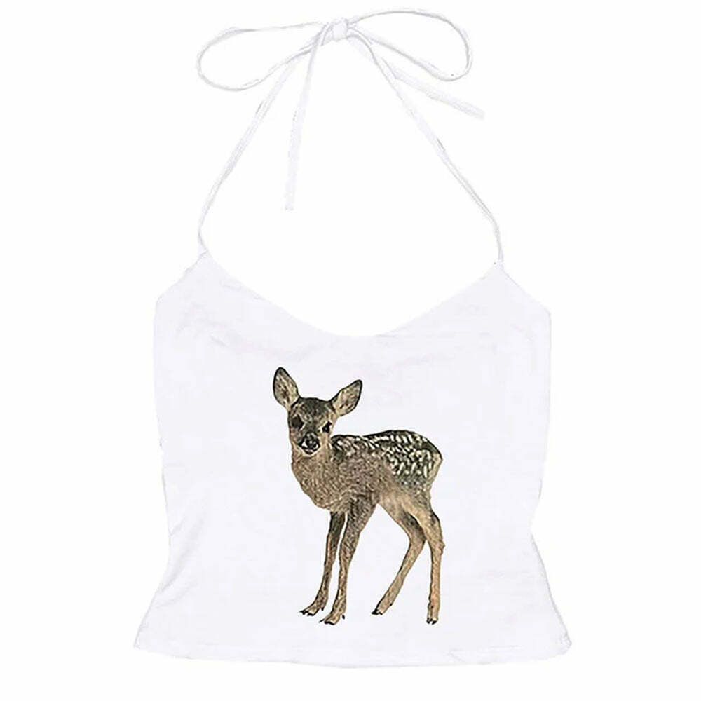 Fawn Print Y2K Halter Top - Trendy Grunge Style for Y2K Fashion Lovers and Outfits