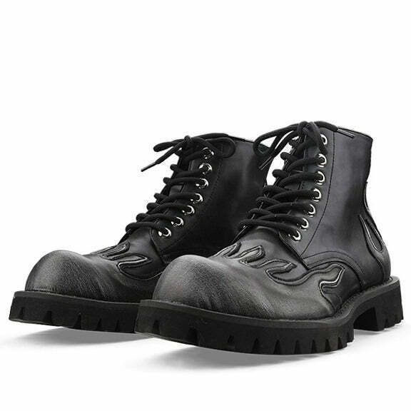 Feel The Burn Cow Print Combat Boots - Y2K Emo Style for Rave and Aesthetic Fashion