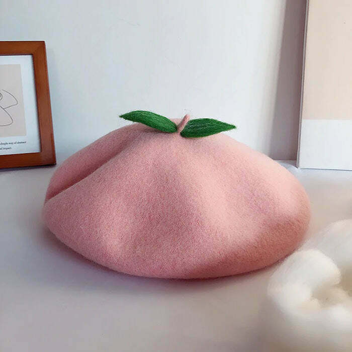 Feelin' Peachy Beret - Trendy Y2K Fashion Accessory for Stylish Men and Women