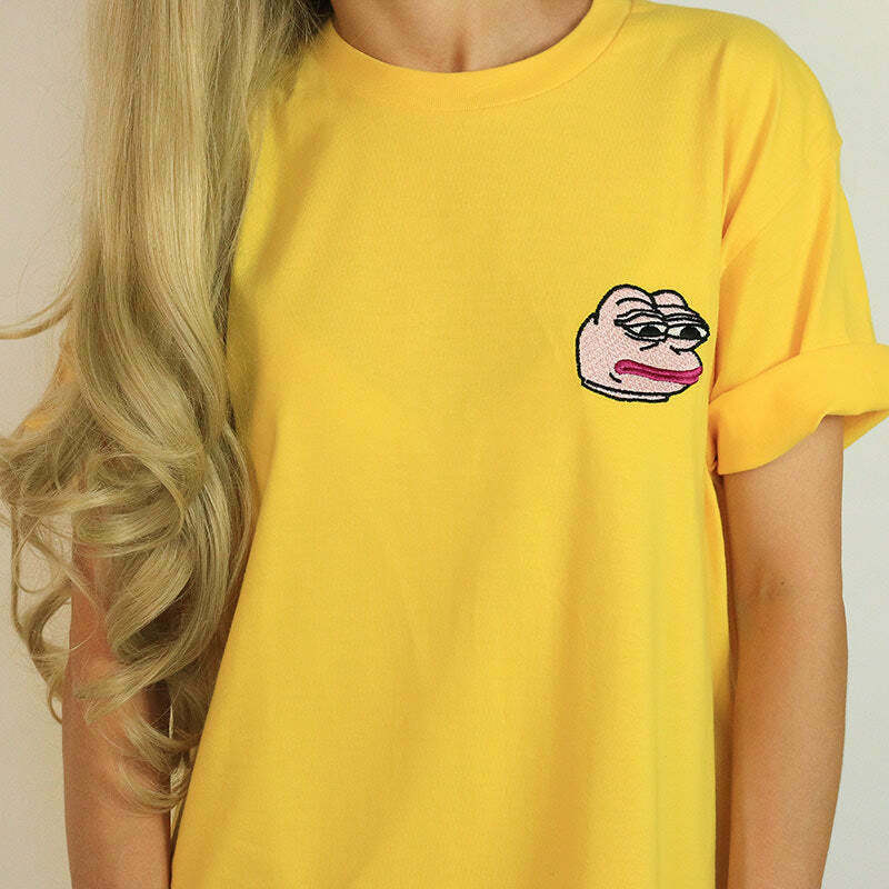 Feelz Bad Face T-Shirt in Yellow - Trendy Y2K Grunge Style for Fashion-Forward Looks