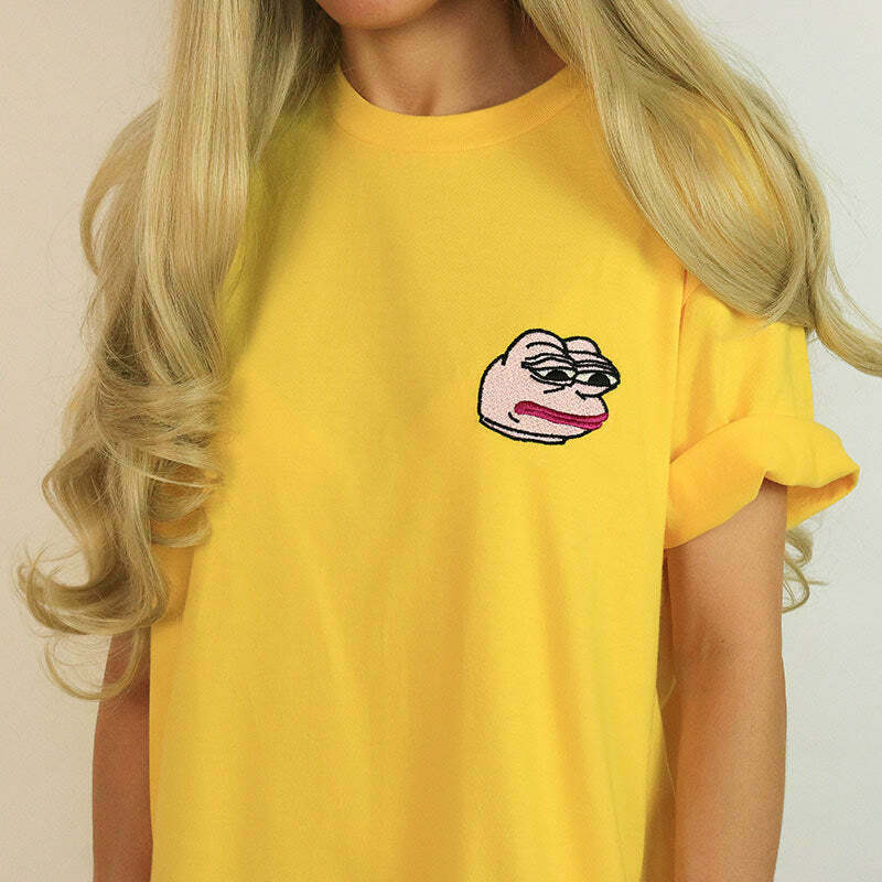 Feelz Bad Face T-Shirt in Yellow - Trendy Y2K Grunge Style for Fashion-Forward Looks