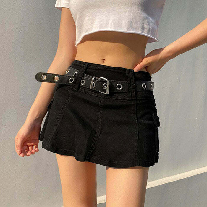 Flirting With Trouble Pleated Denim Mini Skirt - Boho Y2K Style with Lace-Up Detail