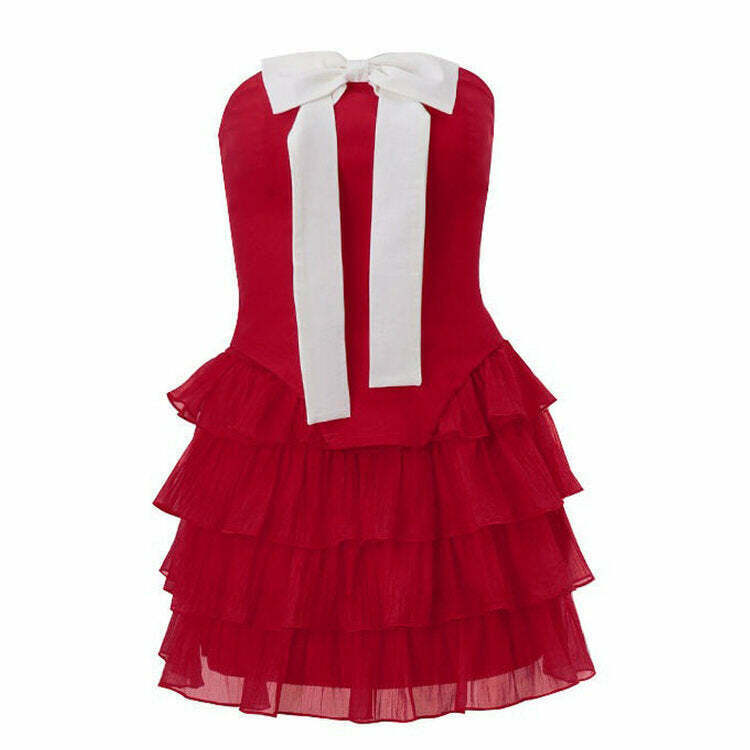 Flirty Babe Bow Dress in Red - Y2K Grunge Fashion for Trendy Outfits & Stylish Looks