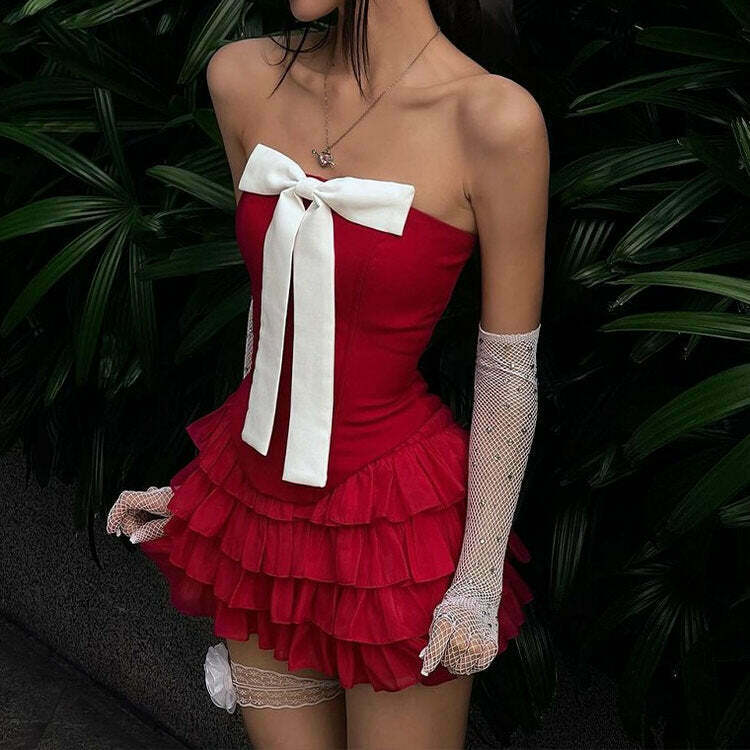 Flirty Babe Bow Dress in Red - Y2K Grunge Fashion for Trendy Outfits & Stylish Looks