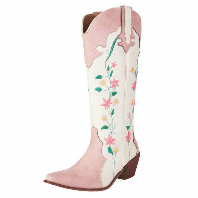 Floral Cowboy Boots for Y2K Grunge Look - Trendy Vintage Style Footwear for 2025 Outfits