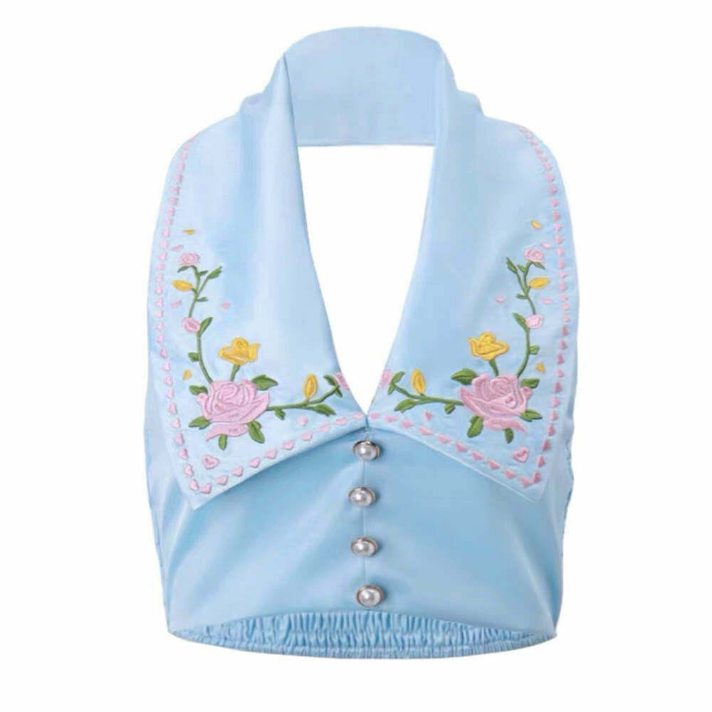 Floral Embroidered Satin Vest for Trendy Y2K Grunge Style - Retro Fashion Must-Have