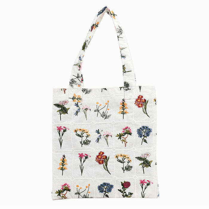 Floral Embroidered Tote Bag - Y2K Dark Fashion & Grunge Style for Trendy Outfits