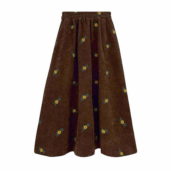 Floral Embroidery Corduroy Skirt - Y2K Fashion Essential for Summer Style & Grunge Looks