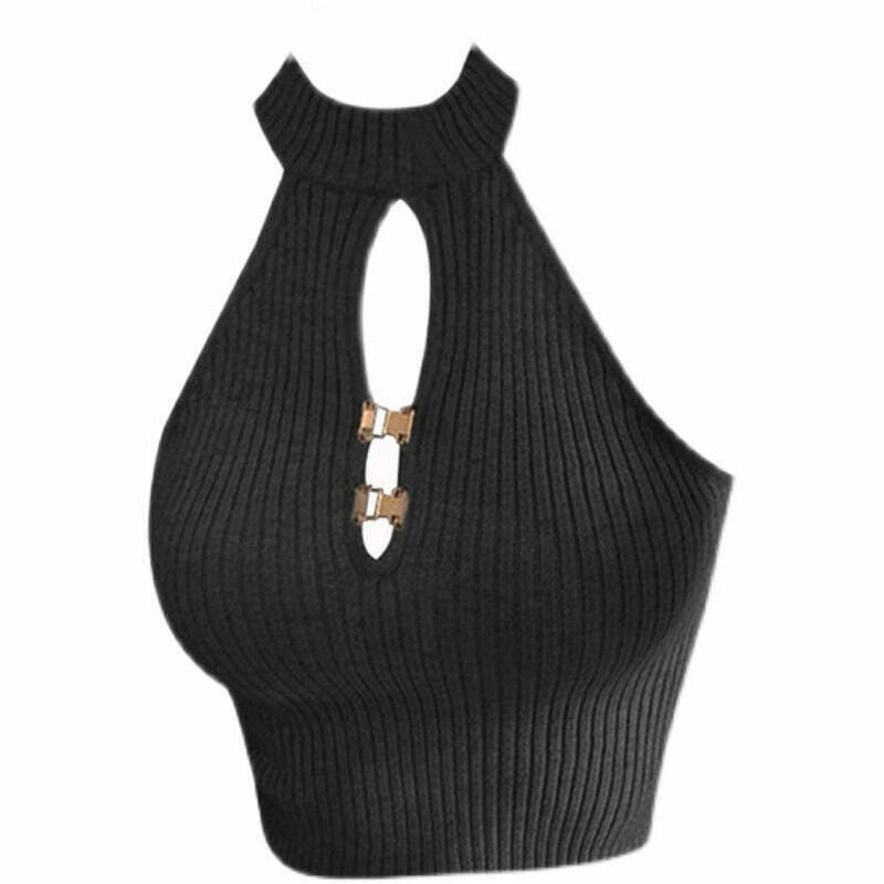 Florence Ribbed Halter Top - Trendy Y2K Fashion for Hip Hop, Grunge, and Prom Outfits