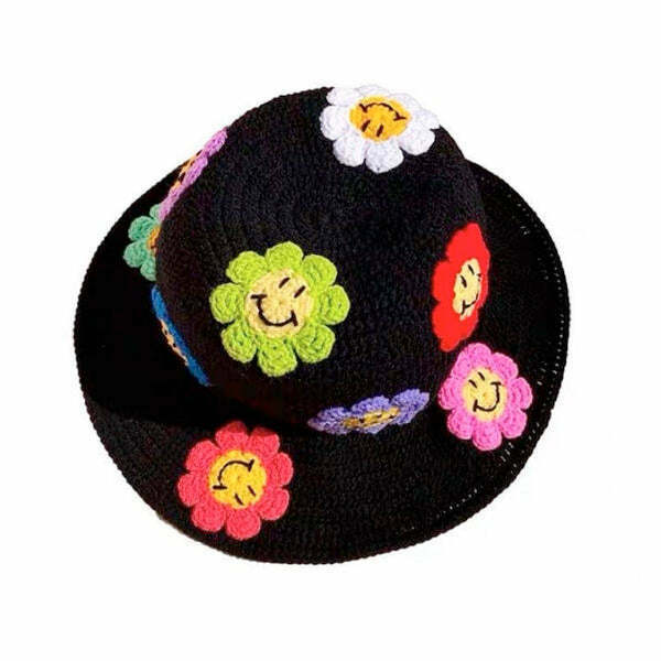 Flower Crochet Bucket Hat for Y2K Fashion - Trendy Crochet Bucket Hat for Stylish Outfits