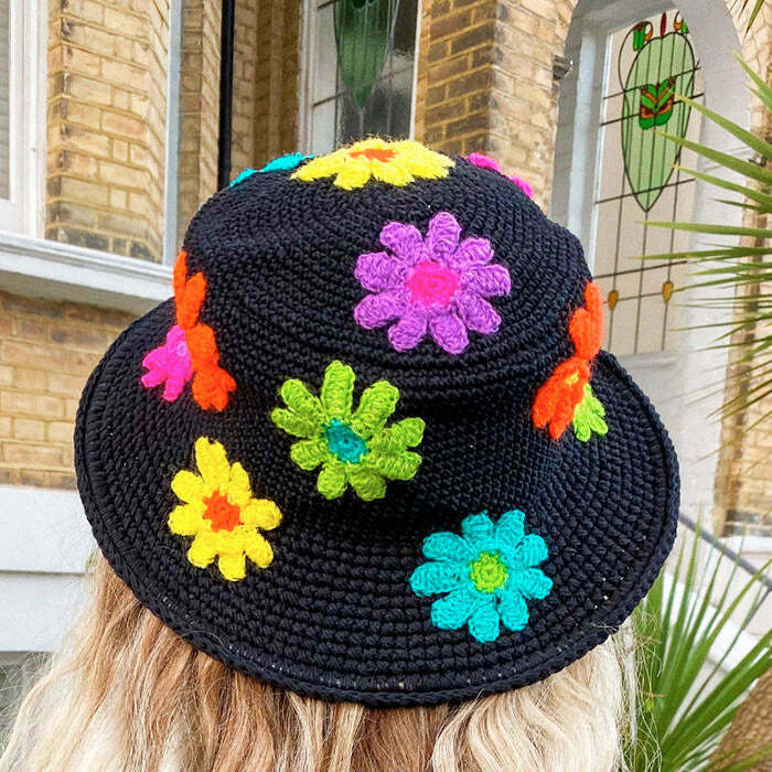 Flower Crochet Bucket Hat for Y2K Fashion - Trendy Crochet Bucket Hat for Stylish Outfits