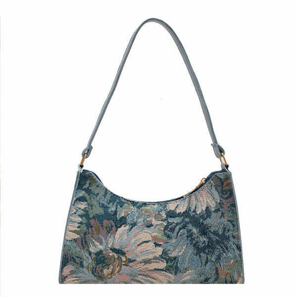 Flower Oil Painting Baguette Bag - Y2K Grunge Style for Iconic Fashion Statements