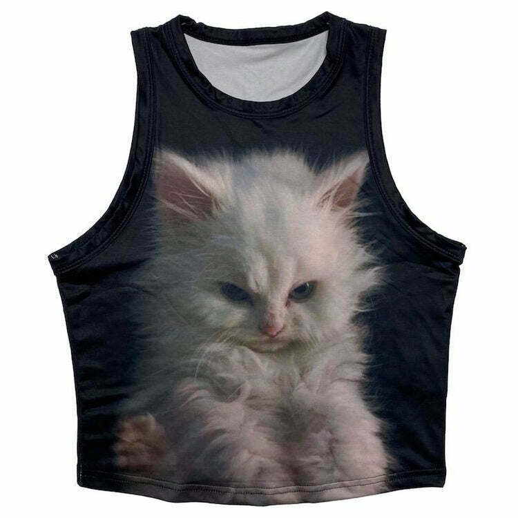 Fluffy Moody Kitten Baby Tee - Trendy Y2K Fashion for Men | Cute Fluffy Kitten Tee Outfits