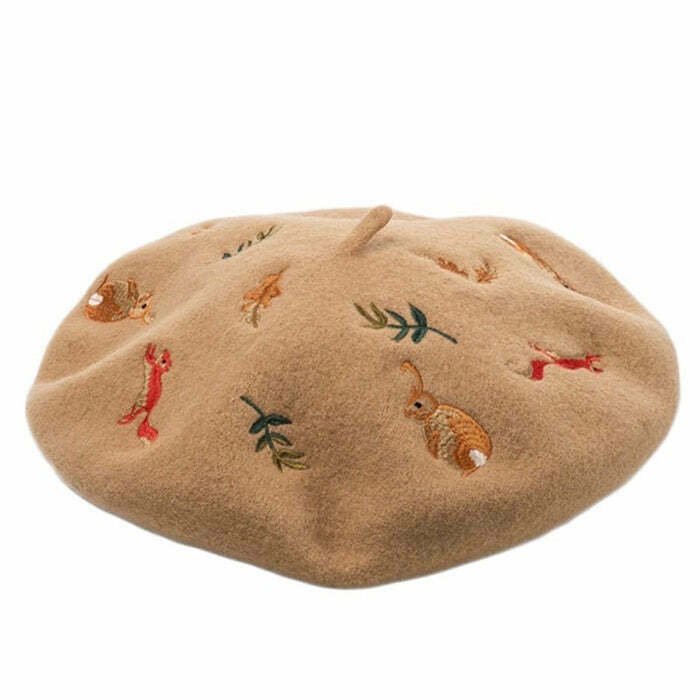 Forest Embroidered Beret - Trendy Y2K Fashion Accessory for Modern Style Enthusiasts