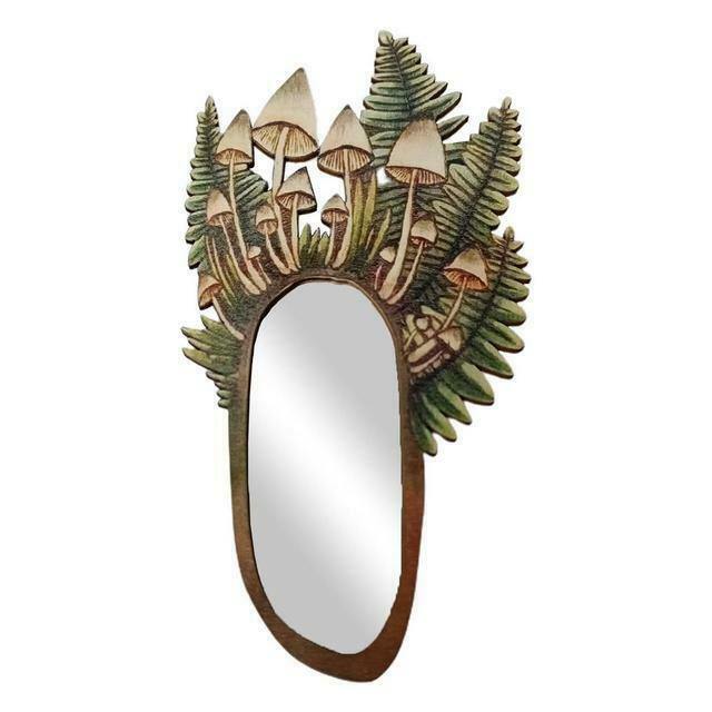 Forest Mushroom Wooden Mirror - Y2K Retro Grunge Style for Modern Fashion & Outfits