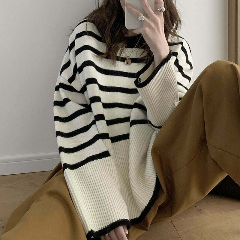 French Aesthetic Striped Sweater - Trendy Y2K Fashion for Stylish Kids and Teens