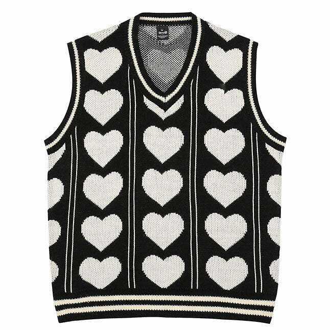 Funky Y2K Heart Vest for Teens - Retro Grunge Style Hoodie & Dark Outfits Collection