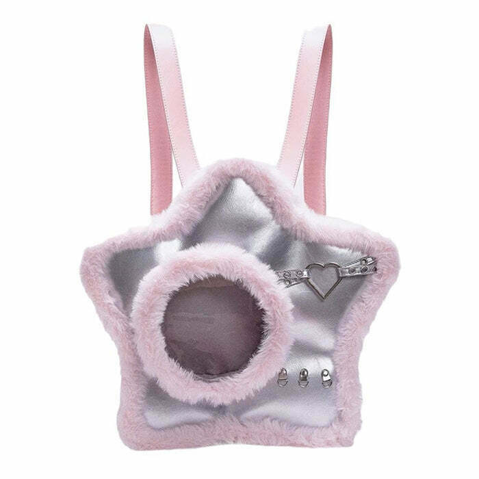 Furry Star-Shaped Backpack for Y2K Fashion - Trendy Grunge & Baggy Style Accessory