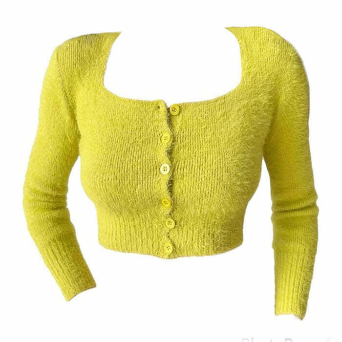 Fuzzy Cropped Cardigan in Y2K Style - Trendy 2000s Fashion for a Chic Look