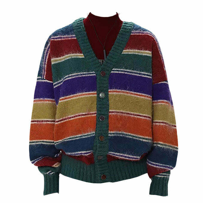 Fuzzy Striped Cardigan in Y2K Style - Trendy Dark Stripes for Grunge and Roblox Outfits