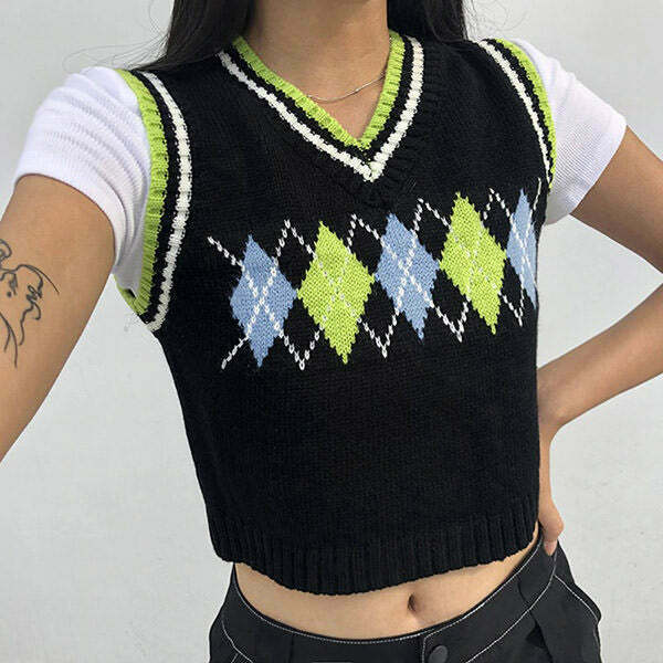 Gimme Sugar Argyle Vest - Trendy Y2K Style for Fashion-Forward Individuals in 2024