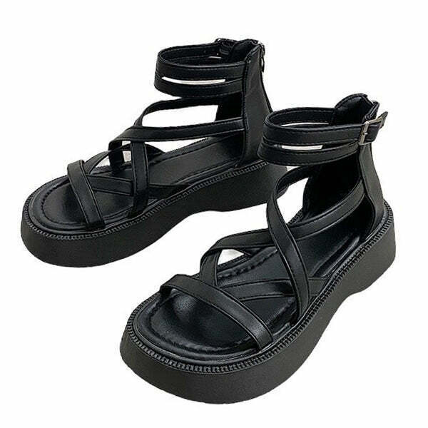 Goblincore Platform Sandals for Y2K Couples Outfits - Retro 2000s Grunge Style Footwear